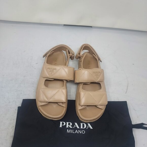 Prada Tan Nappa Quilted Padded Dad Sandal - Picture 9 of 14